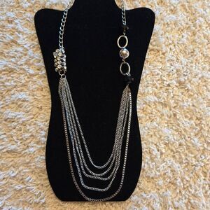 NWOT Silver Chain Necklace Rhinestone + Bead Accent